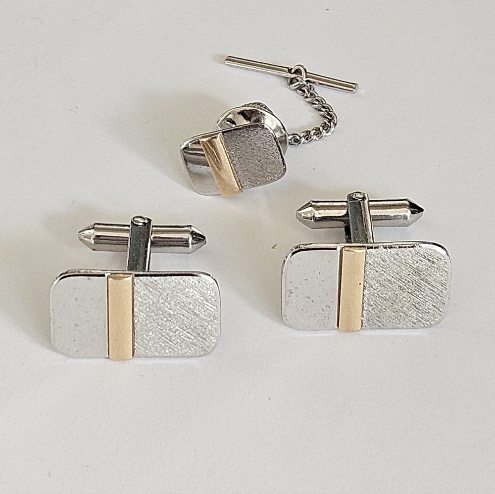 Vintage D&B Solid 14k Gold Sterling Cufflinks & Tie Tack Pin MCM